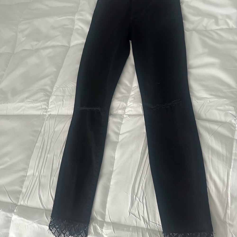 NWOT MOTHER Black Straight Leg Jeans with Lace Detail